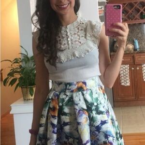 Cream Sleeveless Top with Lace Detail